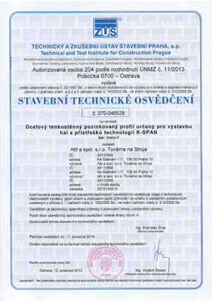 Arched halls – building technical certificate